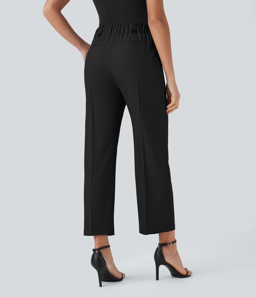 Pantalon de costume taille moyenne longueur cheville jambe droite avec poches latérales