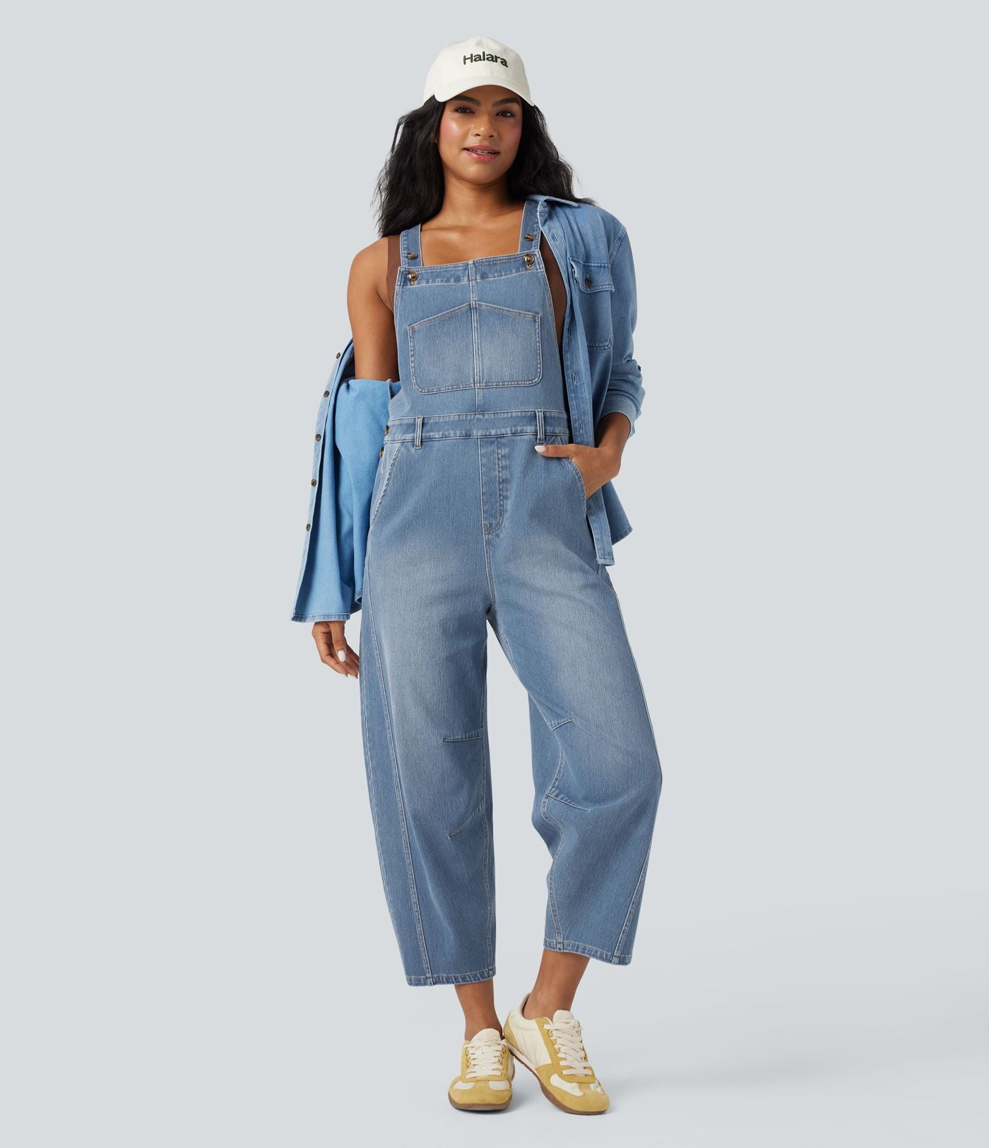 Salopette denim Halara Flex™ 7/8 coupe barrel avec poches