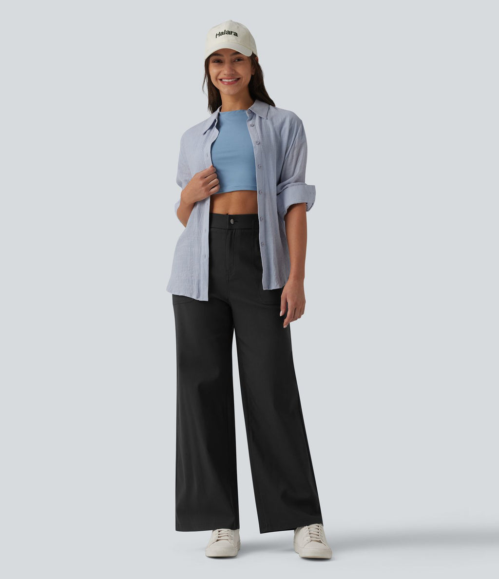 Pantalon casual droit taille haute avec poches