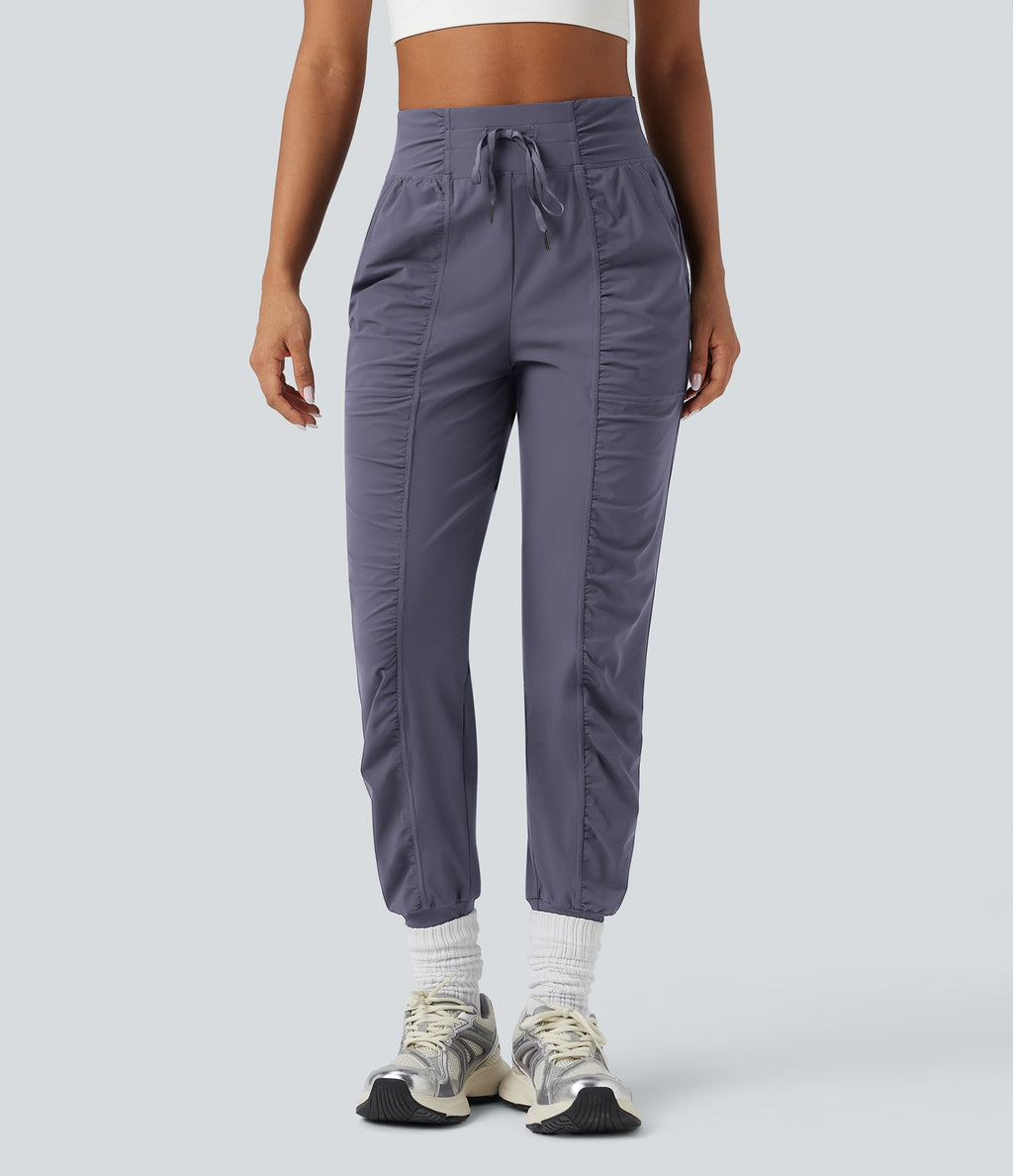 Jogging de danse fuselé froncé séchage rapide effet frais InstantCool taille haute avec cordon de serrage et poches, protection solaire UPF40+
