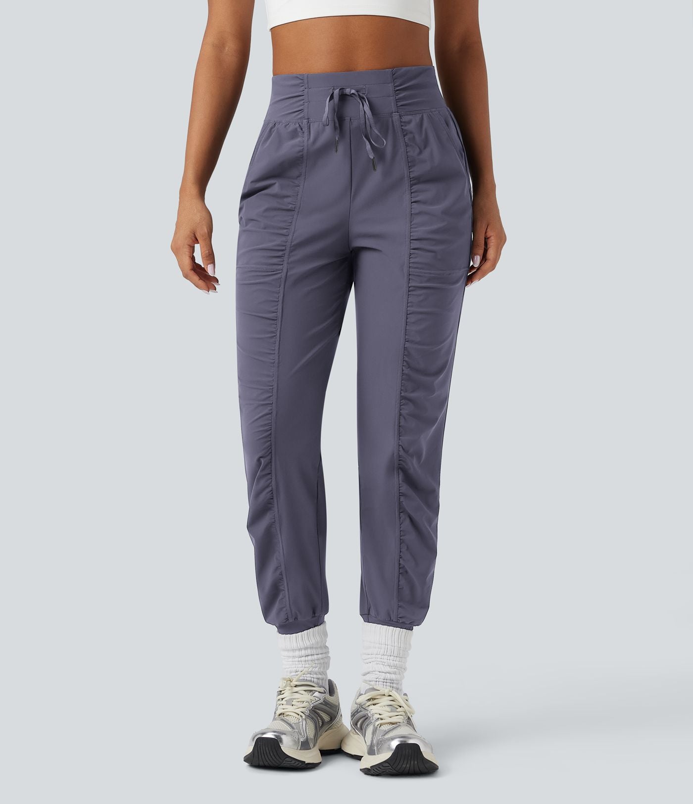 Jogging de danse fuselé froncé séchage rapide effet frais InstantCool taille haute avec cordon de serrage et poches, protection solaire UPF40+