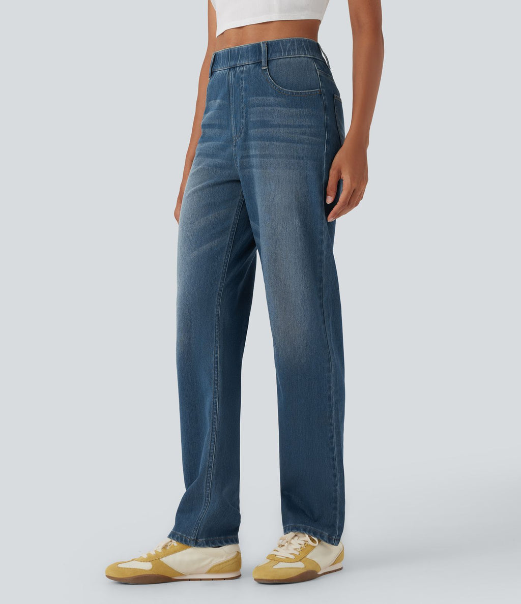Halara Flex™ Jean casual délavé jambe droite taille haute gainant avec poches