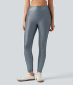Leggings de yoga taille haute en maille côtelée avec imprimé métallisé et poches