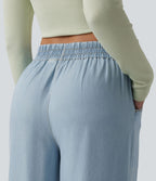 Jean 7/8 ample drapé en lyocell taille mi-haute avec poches