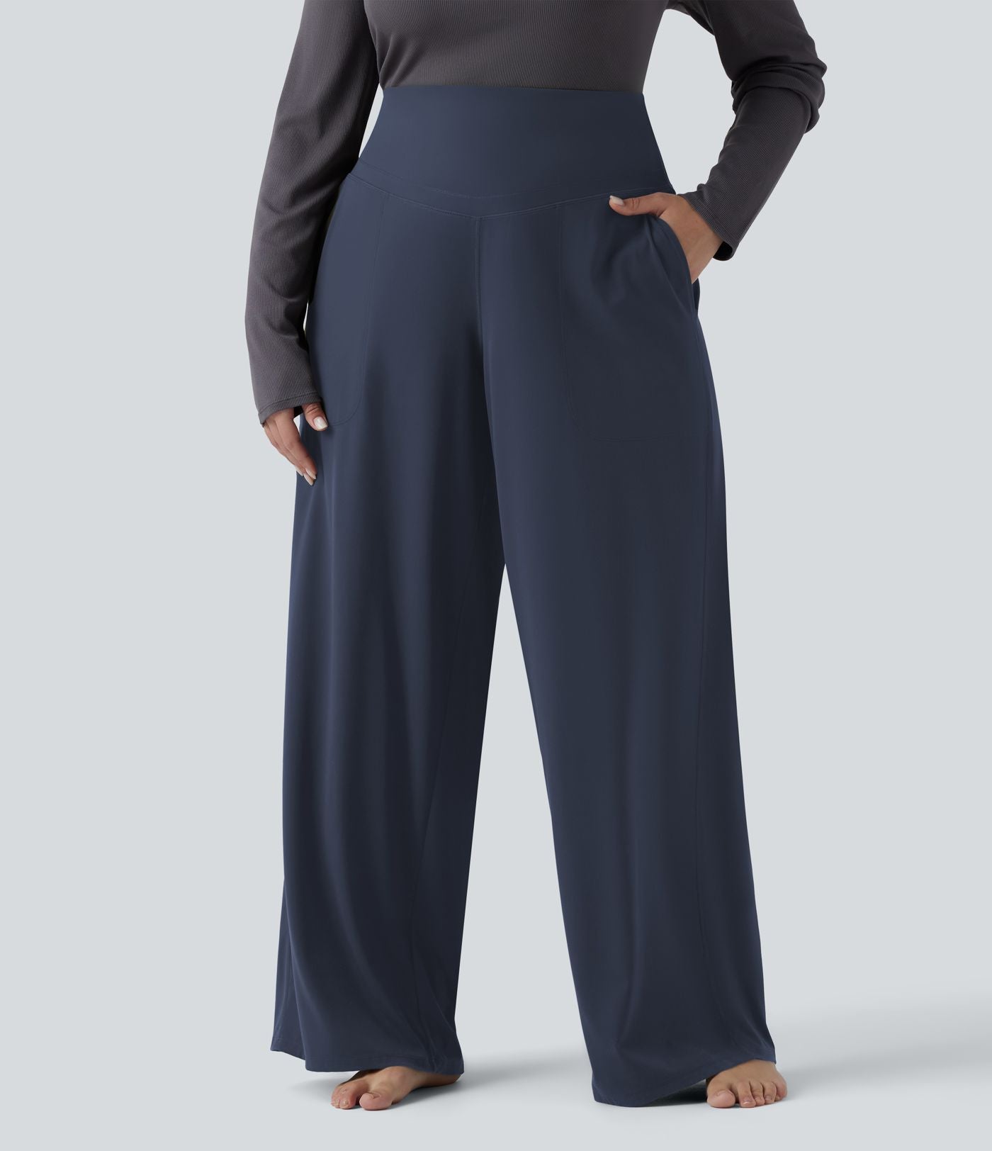 Pantalon de yoga grande taille jambes droites taille haute gainant Halara UltraSculpt™ avec poches