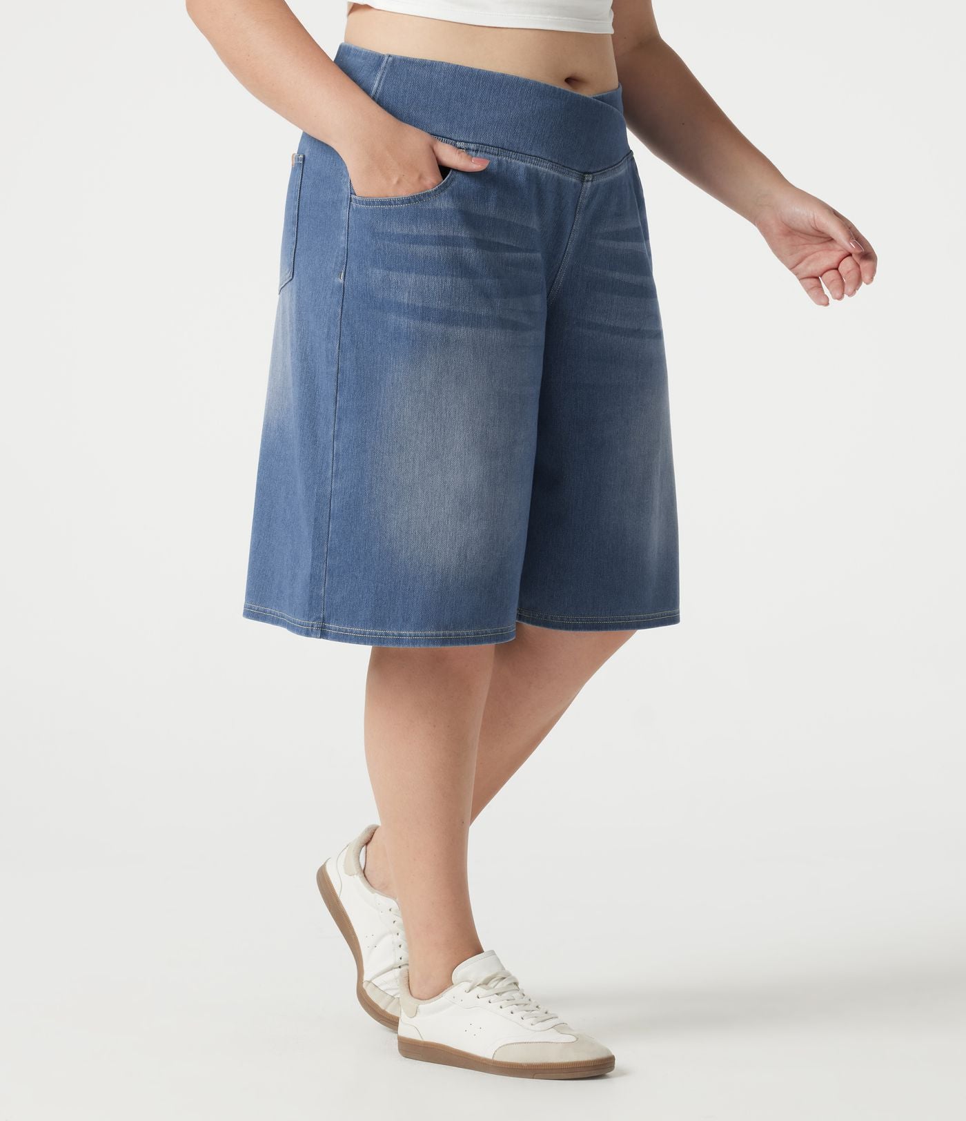 Short en jean Halara Flex™ ample décontracté grande taille ventre plat, taille haute, croisé, à poches
