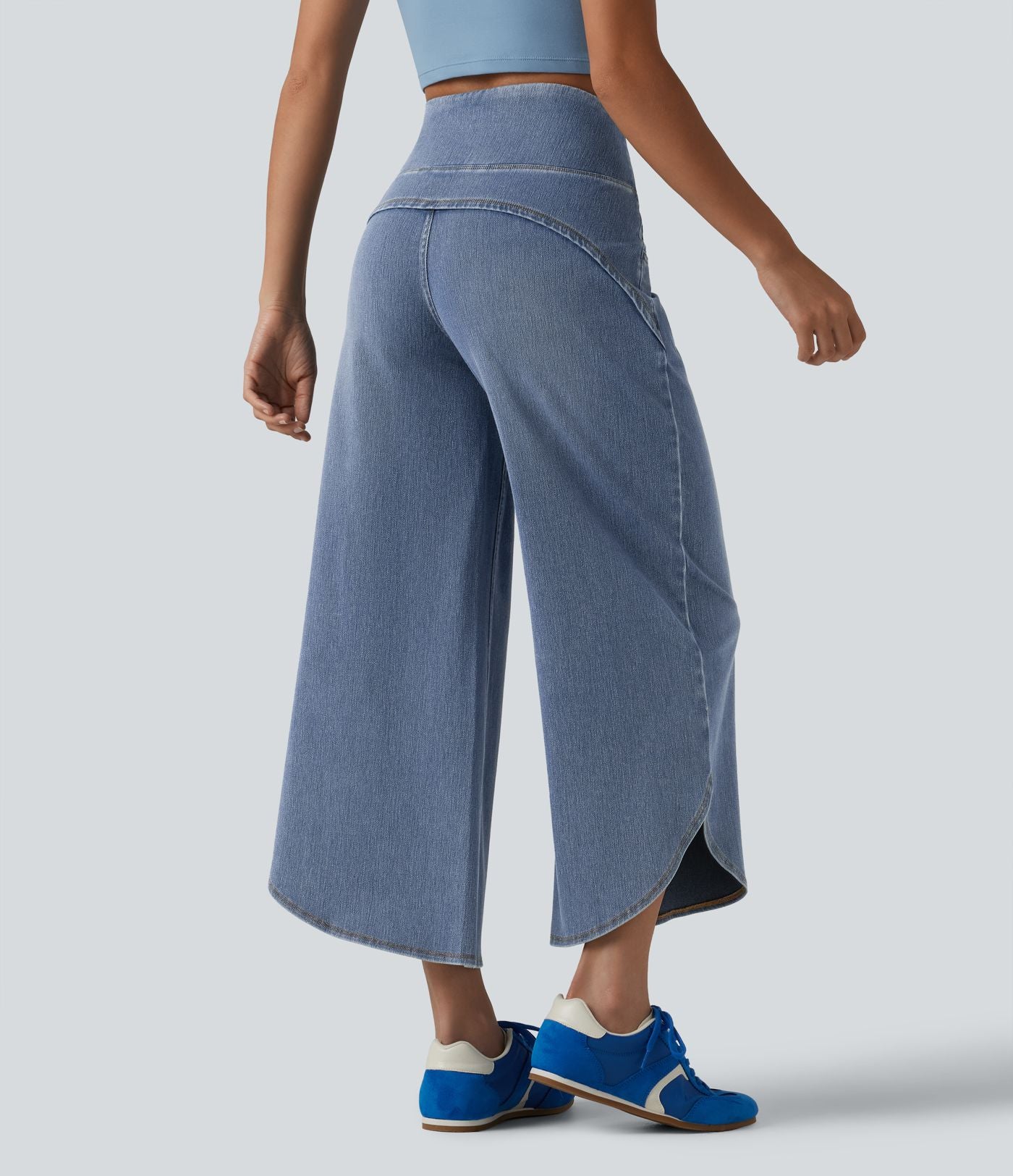 Halara Flex™ Jean large casual 7/8 ventre plat taille haute avec ourlet arrondi et poches