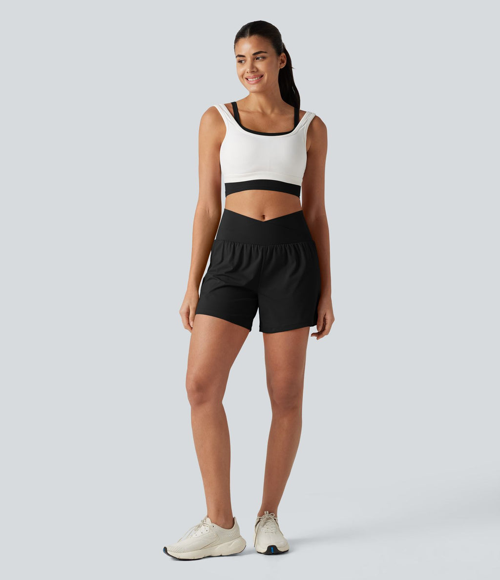 Short de yoga SoftlyZero™ Airy croisé taille haute 2-en-1 effet frais InstantCool 12,5 cm avec poches