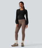Haut de sport de yoga SoftlyZero™ aérien dos nu dos-nu manches longues bishop mesh contrastant - UPF50+