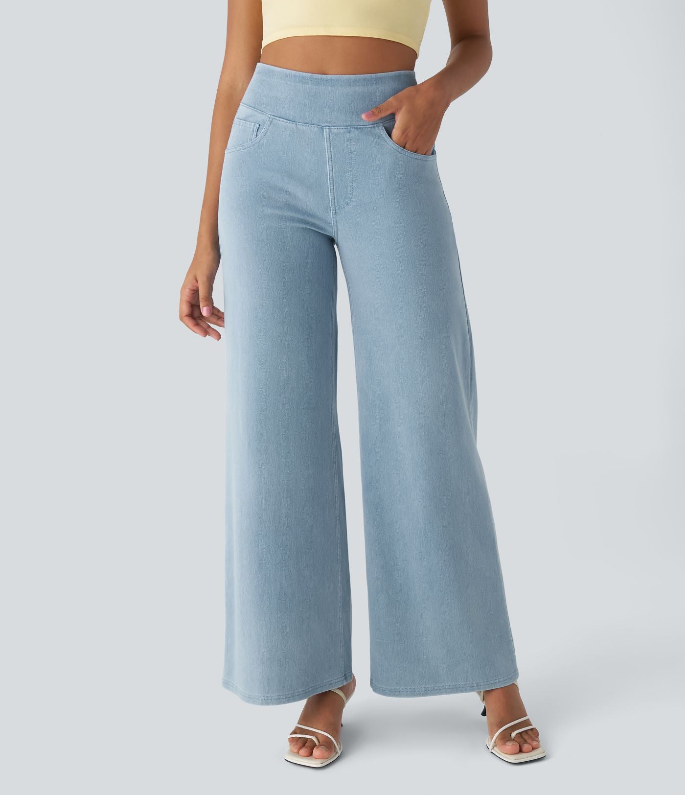 Halara Flex™ Jean Large Travail à Taille Haute Poches Multiples et Tricot Extensible