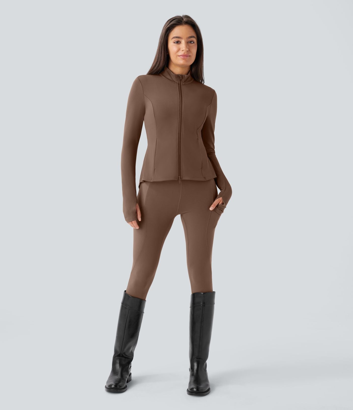 Veste d'équitation ajustée Softlyzero™ avec col montant, passe-pouces, poches, plis et fermeture éclair - Protection UPF50+
