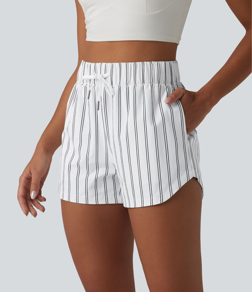 Short de tennis rayé 7,5 cm taille haute ourlet arrondi et cordon de serrage avec poches