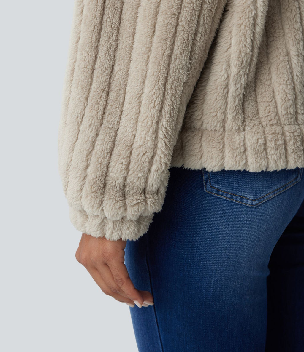 Veste décontractée en sherpa à col, boutons et manches longues