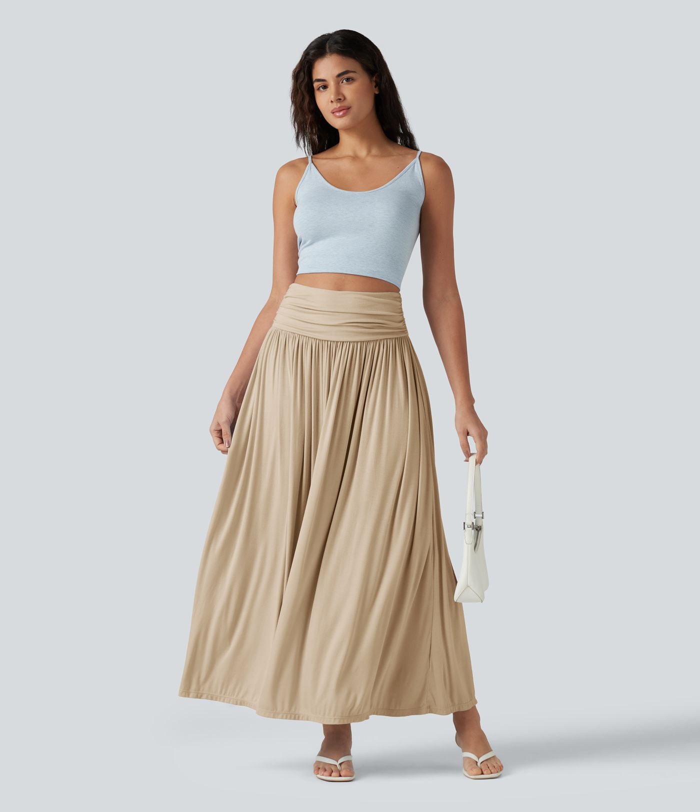 Jupe longue fluide froncée taille haute