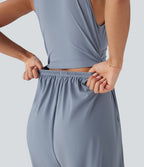 Combinaison décontractée SoftlyZero™ Airy à effet frais InstantCool à col V sans manches avec fronces, poches latérales et zip invisible, accès facile Easy Peasy