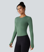 Top de sport yoga col rond manches longues avec trous pouces
