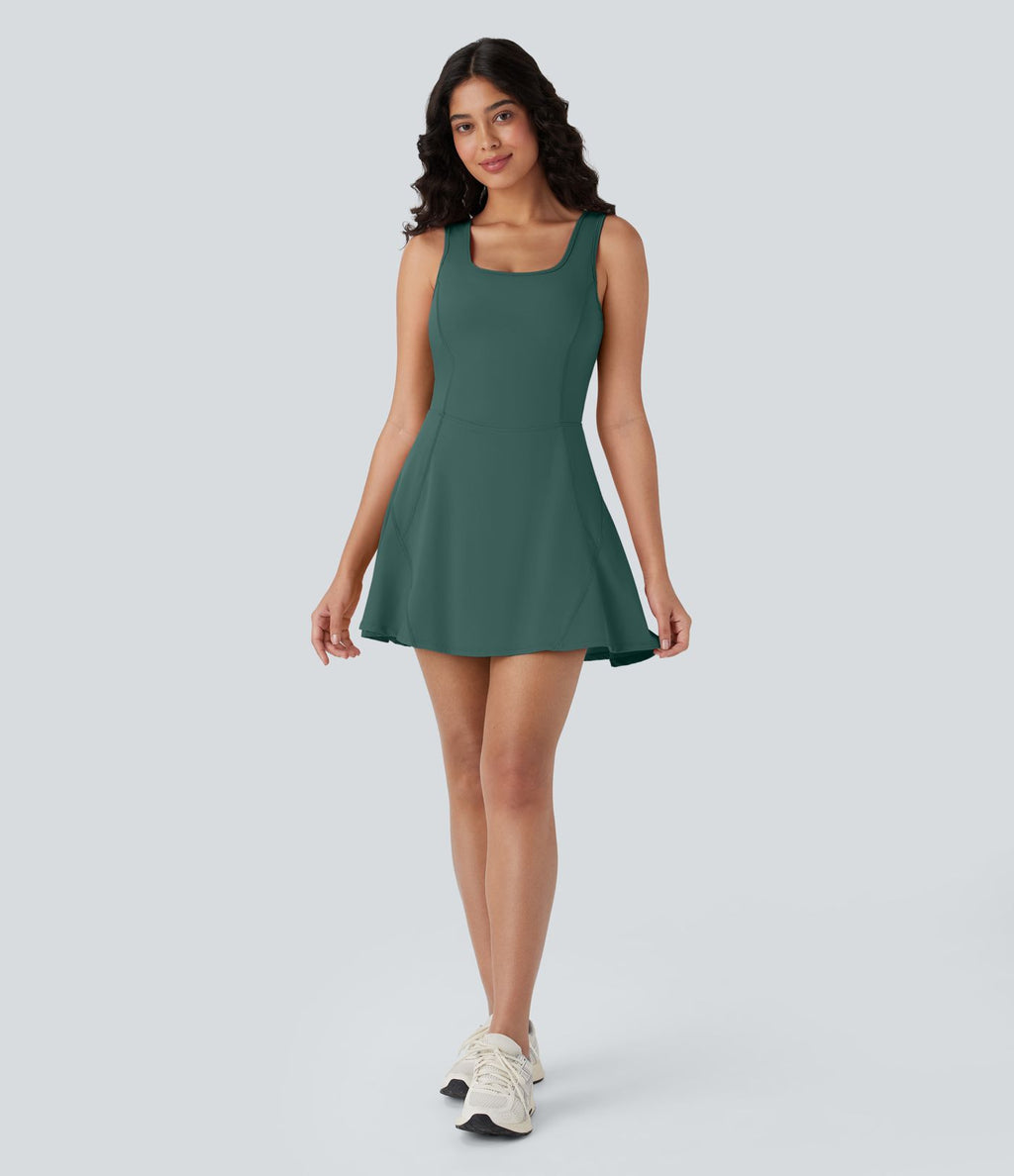 Softlyzero™ Airy Robe Sport de danse courte 2-en-1 avec dos nu croisé, encolure en U et poches latérales