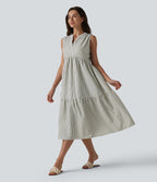 Robe midi rayée sans manches col V avec soutien-gorge intégré