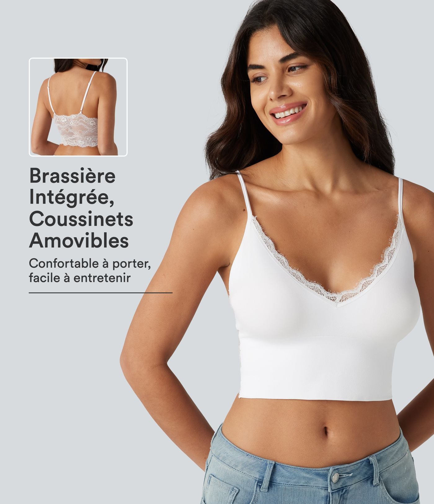 Brassière de sport décontractée OneForm Seamless Flow à maintien léger et dentelle contrastée