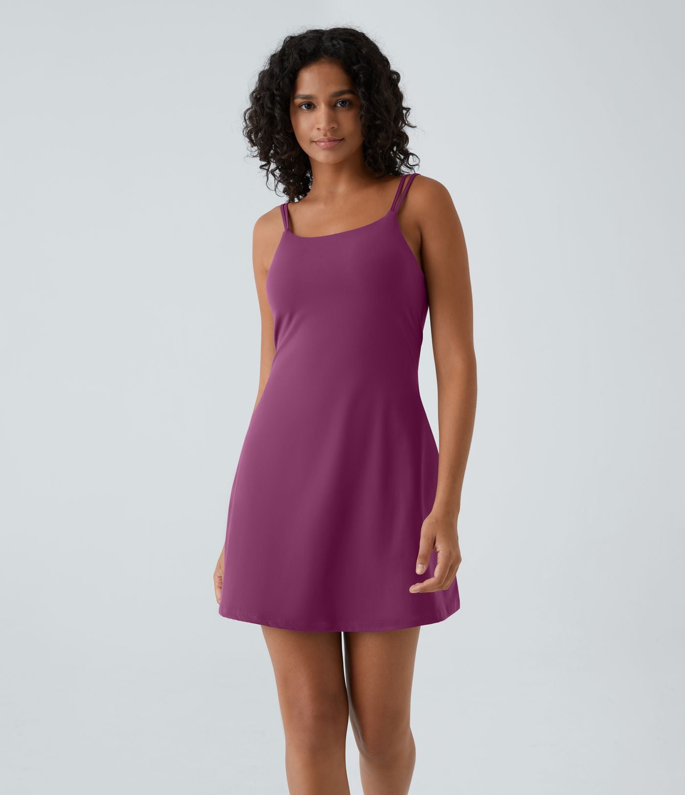 Robe de sport danse 2-pièces SoftlyZero™ Plush double bretelles caraco avec poche A-D