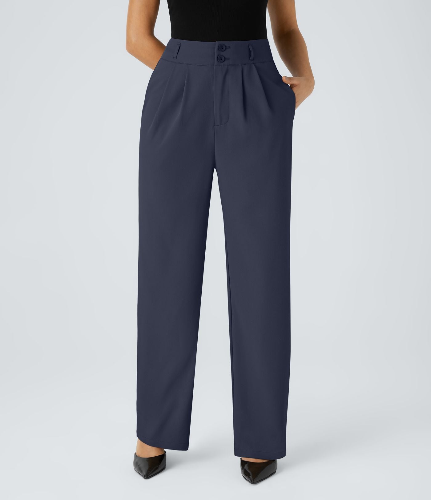 Pantalon de travail Halara Flex™ droit froncé avec poche zippée, taille haute