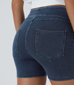 Halara Flex™ Shorts 7,5cm Casual en Denim Tricot Extensible Taille Haute Avec Poches Latérales Arrière