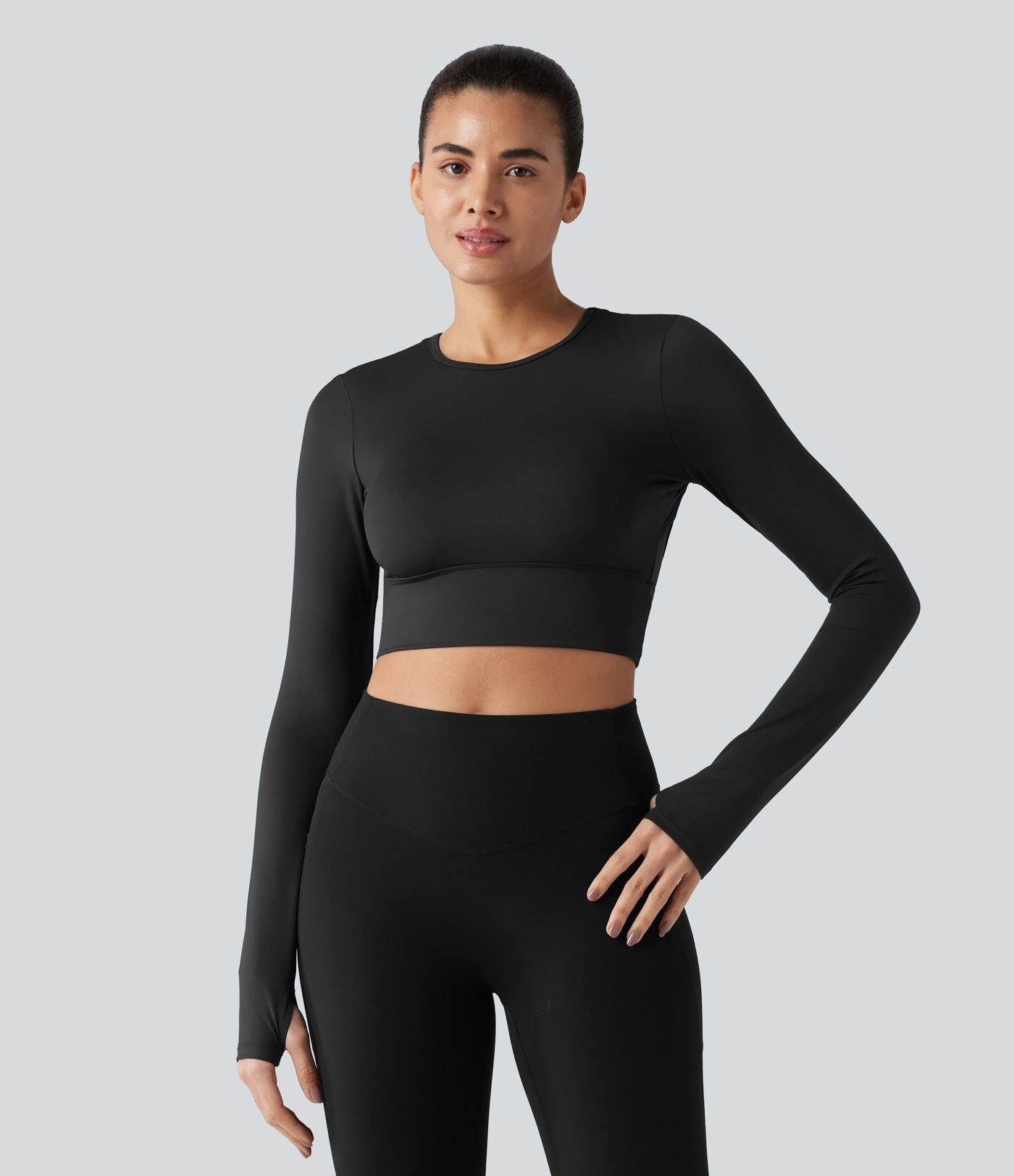 Haut de sport dos nu à manches longues avec passe-pouces, à effet frais InstantCool, séchage rapide, protection UPF50+ pour le yoga