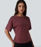 T-shirt tailleur col bateau manches courtes en coton