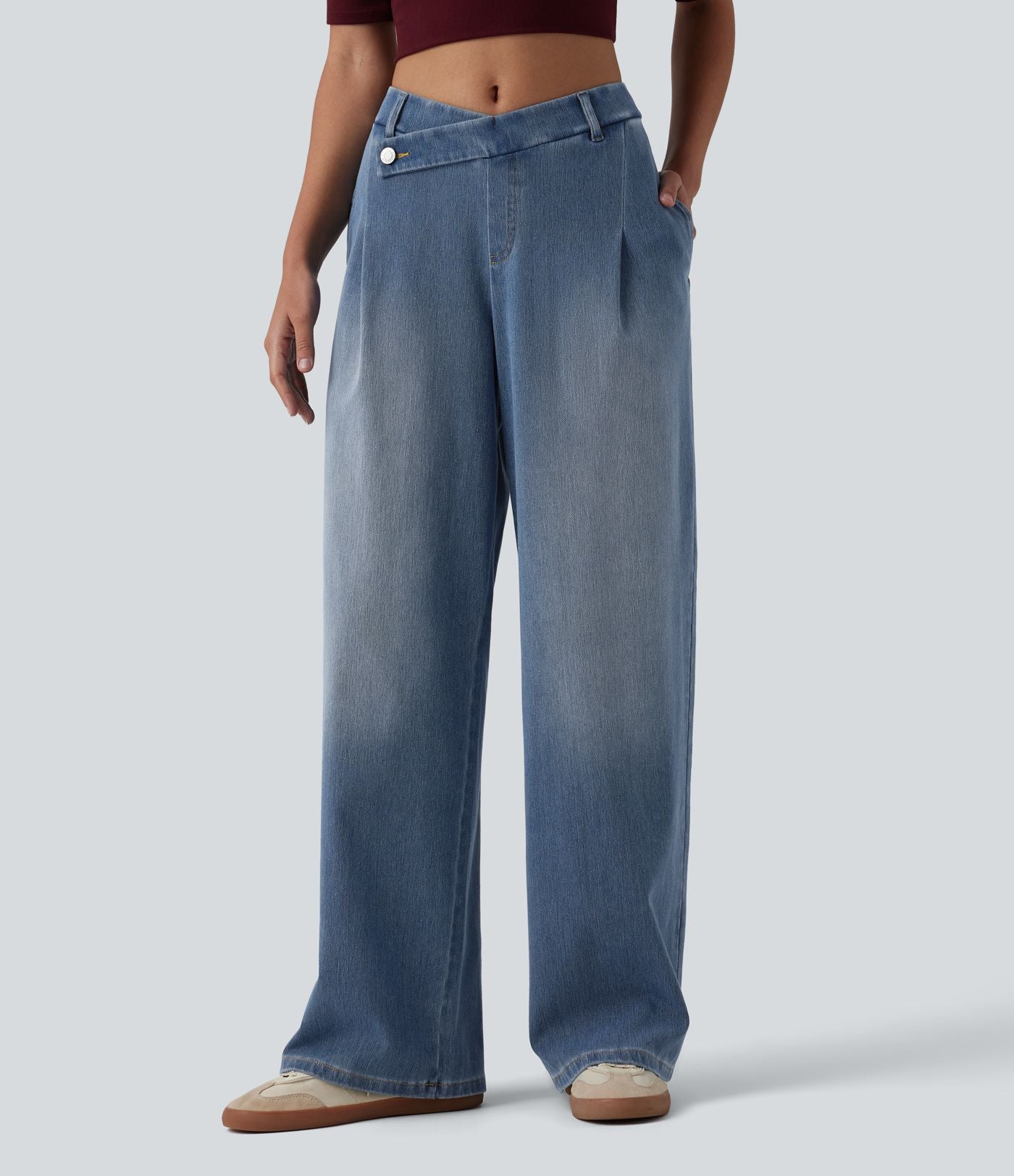 Jean droit Halara Flex™ casual taille mi-haute asymétrique avec poches