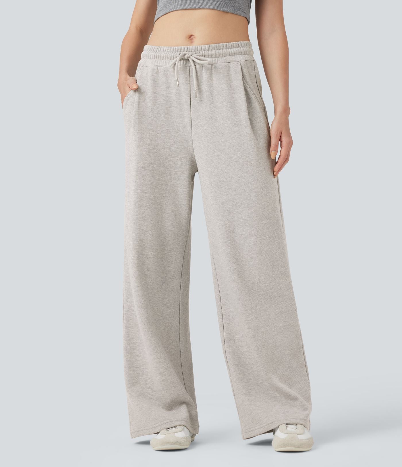 Pantalon jogging décontracté en coton taille mi-haute avec cordon et poches