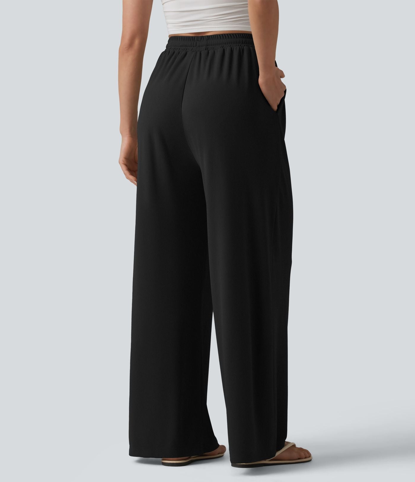 Pantalon large taille haute avec cordon de serrage et poches