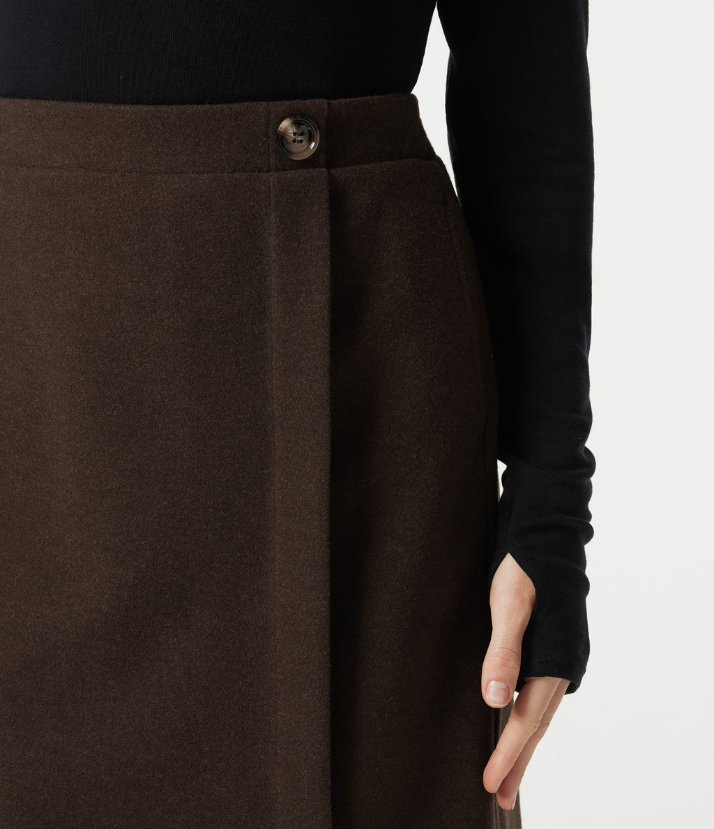 Jupe tailleur midi taille haute en polaire à poches