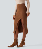 Jupe pull mi-longue moulante fendue taille haute