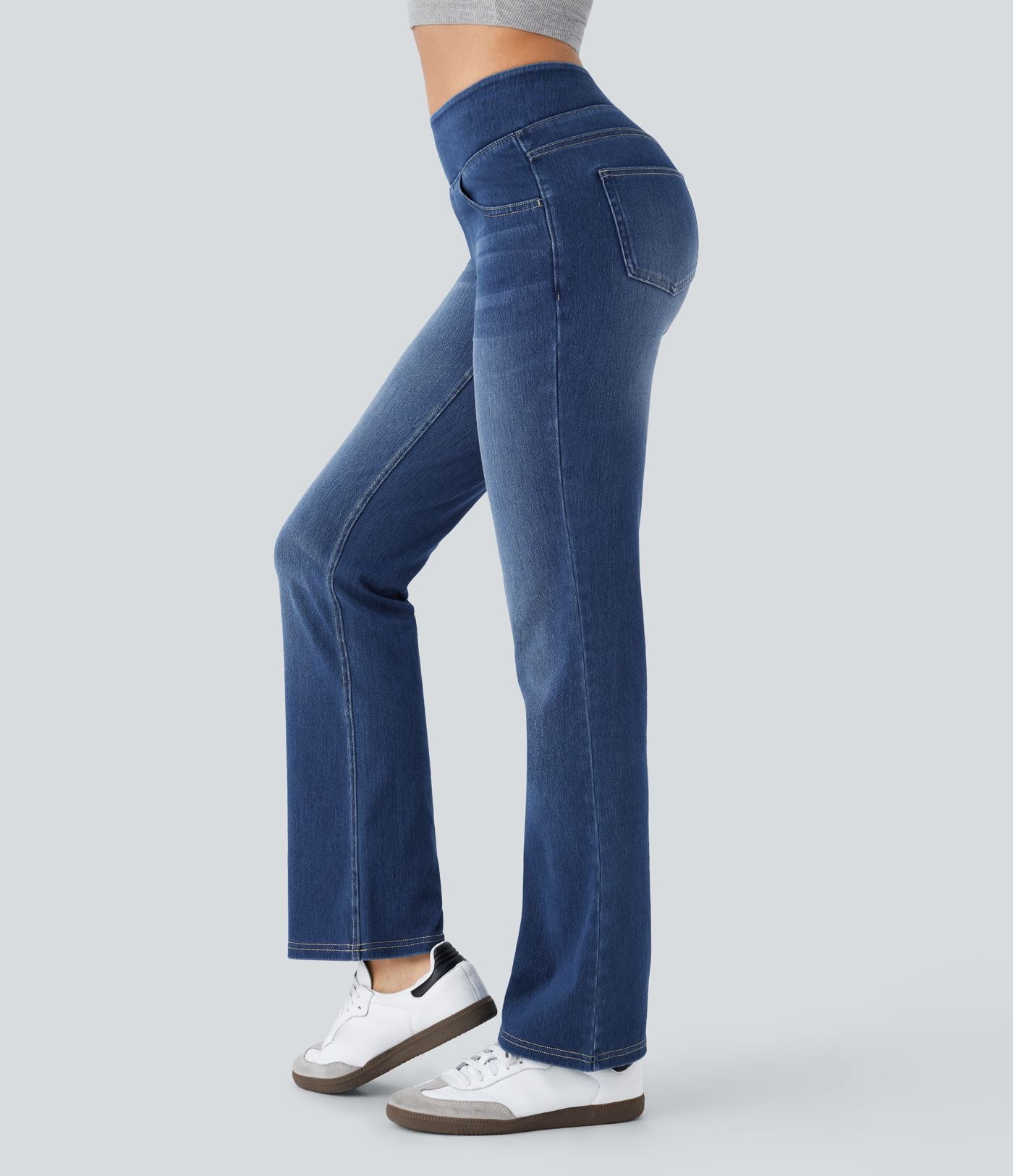 Halara Flex™ Jean bootcut décontracté extensible délavé taille haute à poches multiples