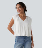 Top casual col V sans manches