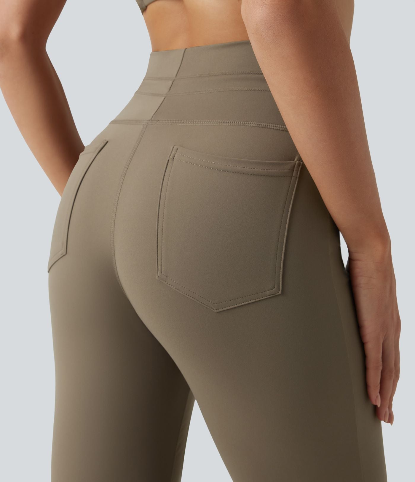 Pantalon de yoga évasé taille haute avec cordon de serrage uni et poches