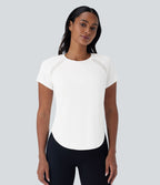 Softlyzero™ QuickDry Haut de sport à manches courtes avec empiècements en mesh contrastés et ourlet arrondi