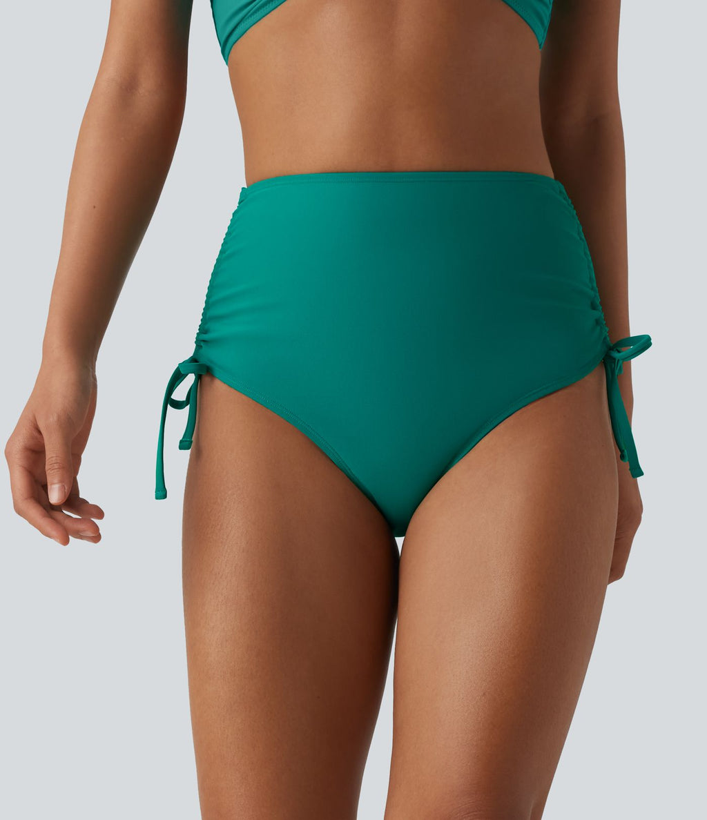 Bas de maillot de bain bikini gainant taille haute avec cordon de serrage et fronces