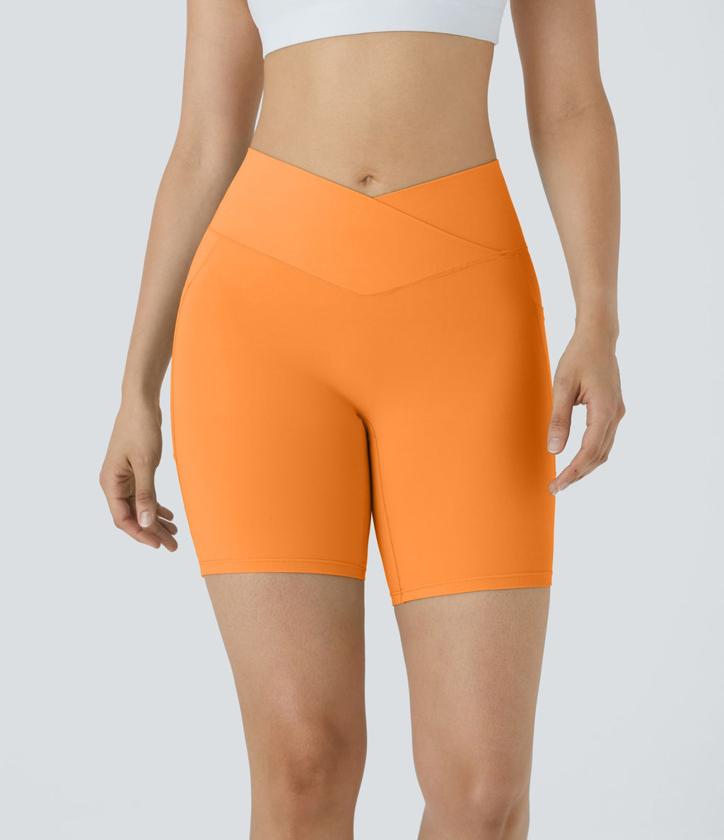 Softlyzero™ Short 17,5cm Yoga Taille Haute Crossover avec Poches Latérales