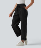 Pantalon cargo droit taille mi-haute avec cordon de serrage, longueur ajustable et poches