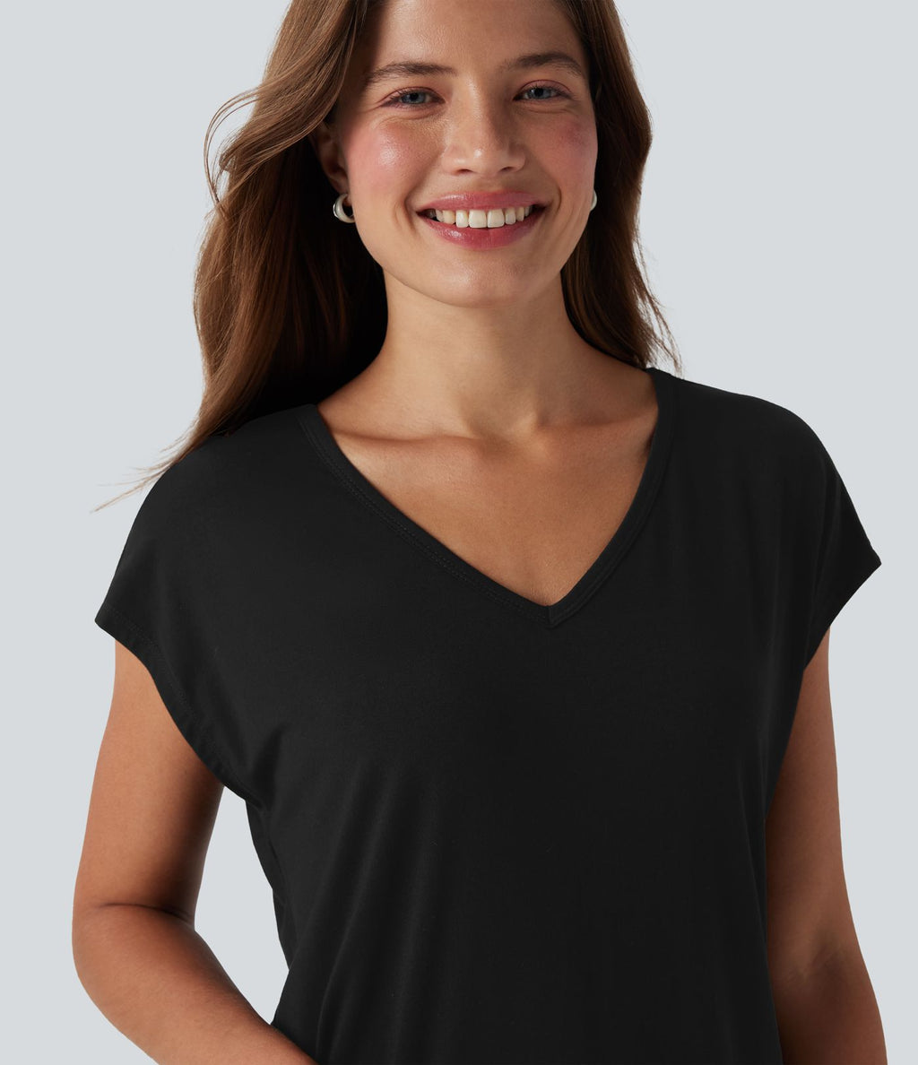 T-shirt casual col V manches courtes