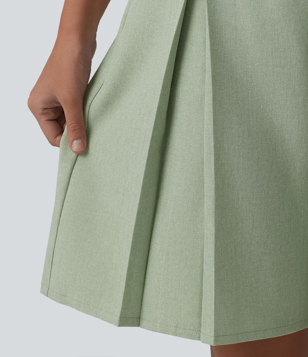Bermuda ample infroissable taille haute plissé aspect lin avec fermeture éclair invisible et poches