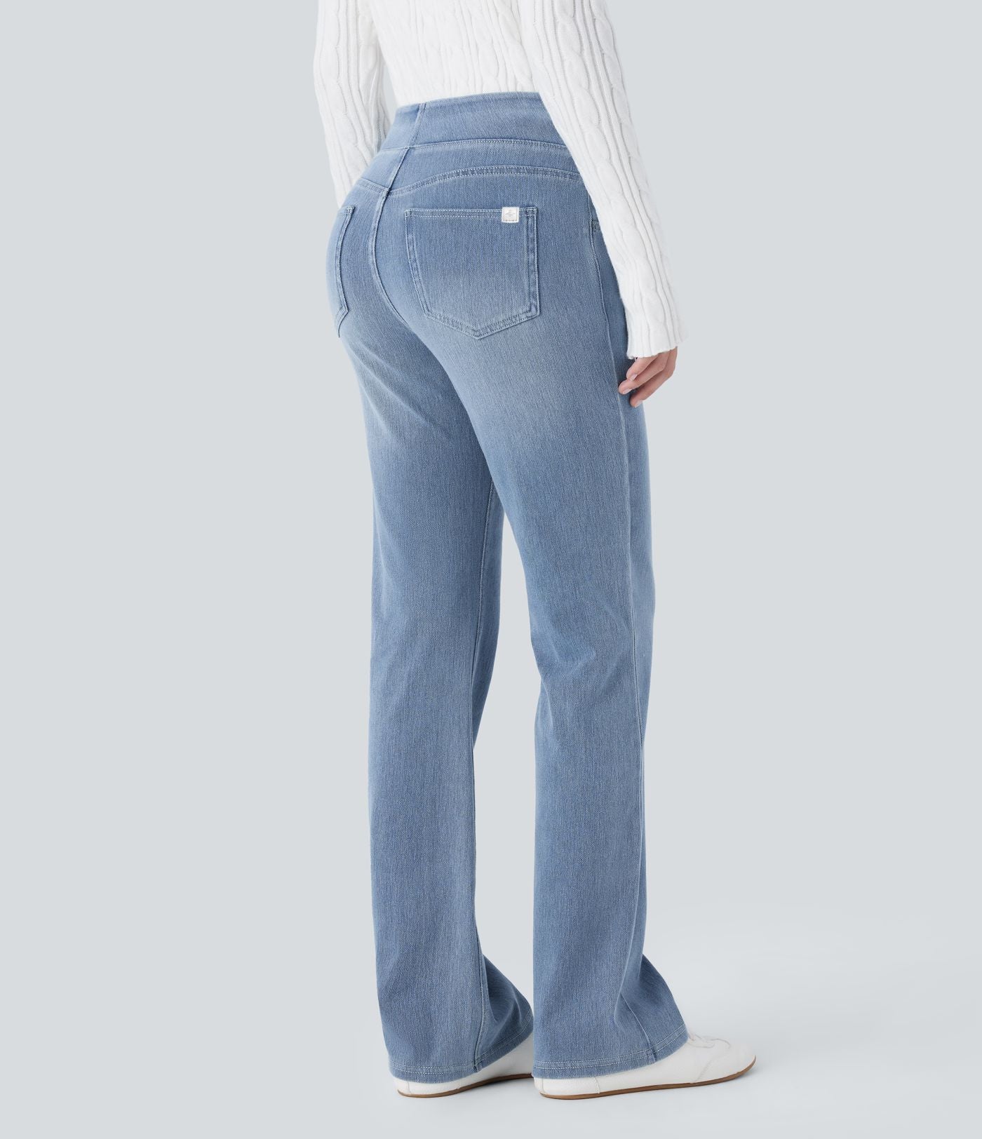 Halara Flex™ Jean bootcut décontracté extensible délavé taille haute à poches multiples