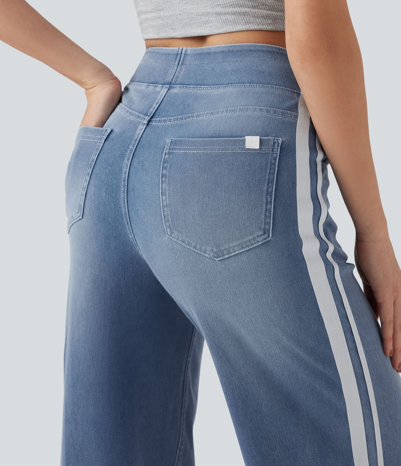 Halara Flex™ Jean large fluide délavé taille haute à rayures avec poches