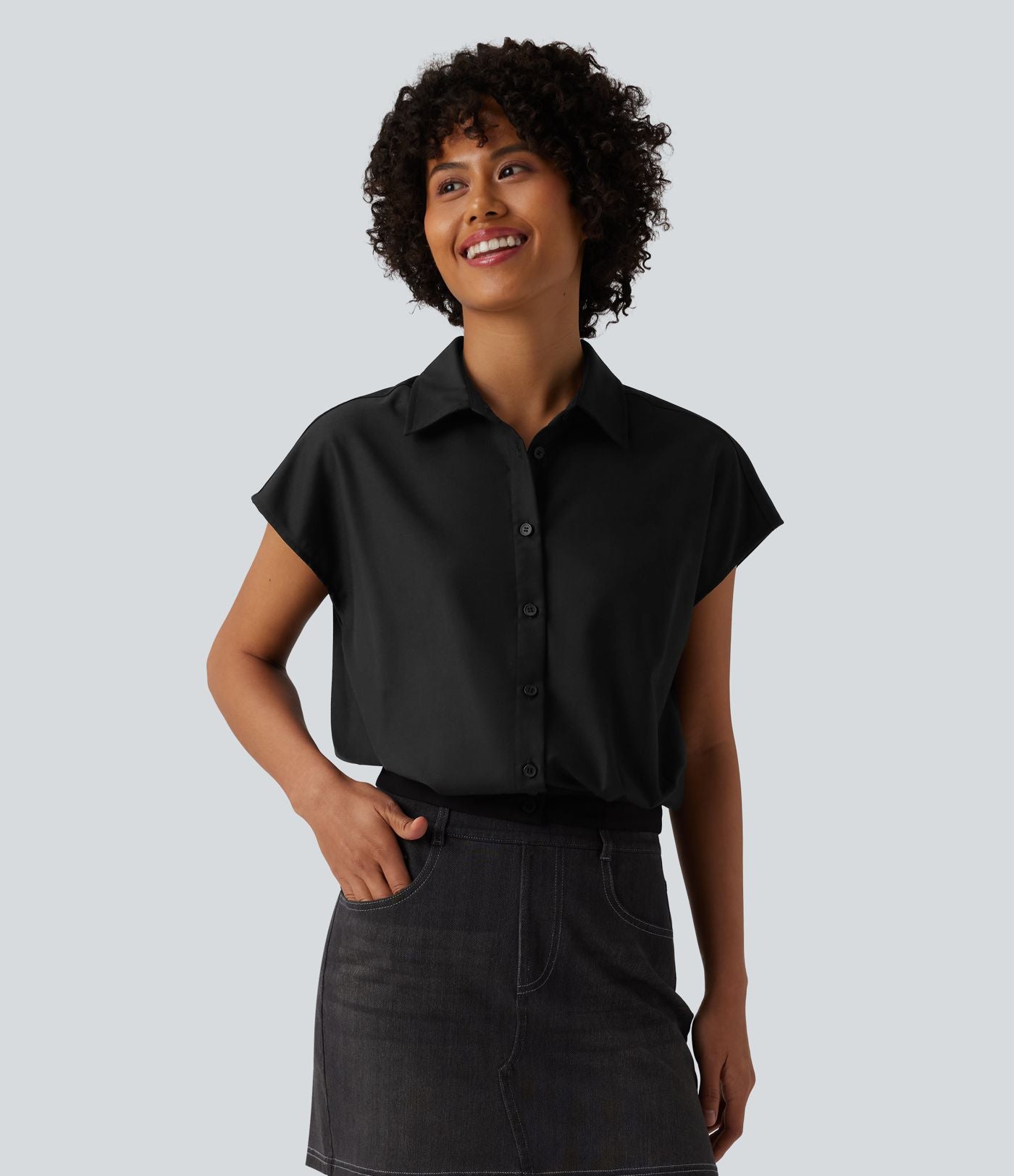 Chemise décontractée col classique manches courtes avec boutonnage