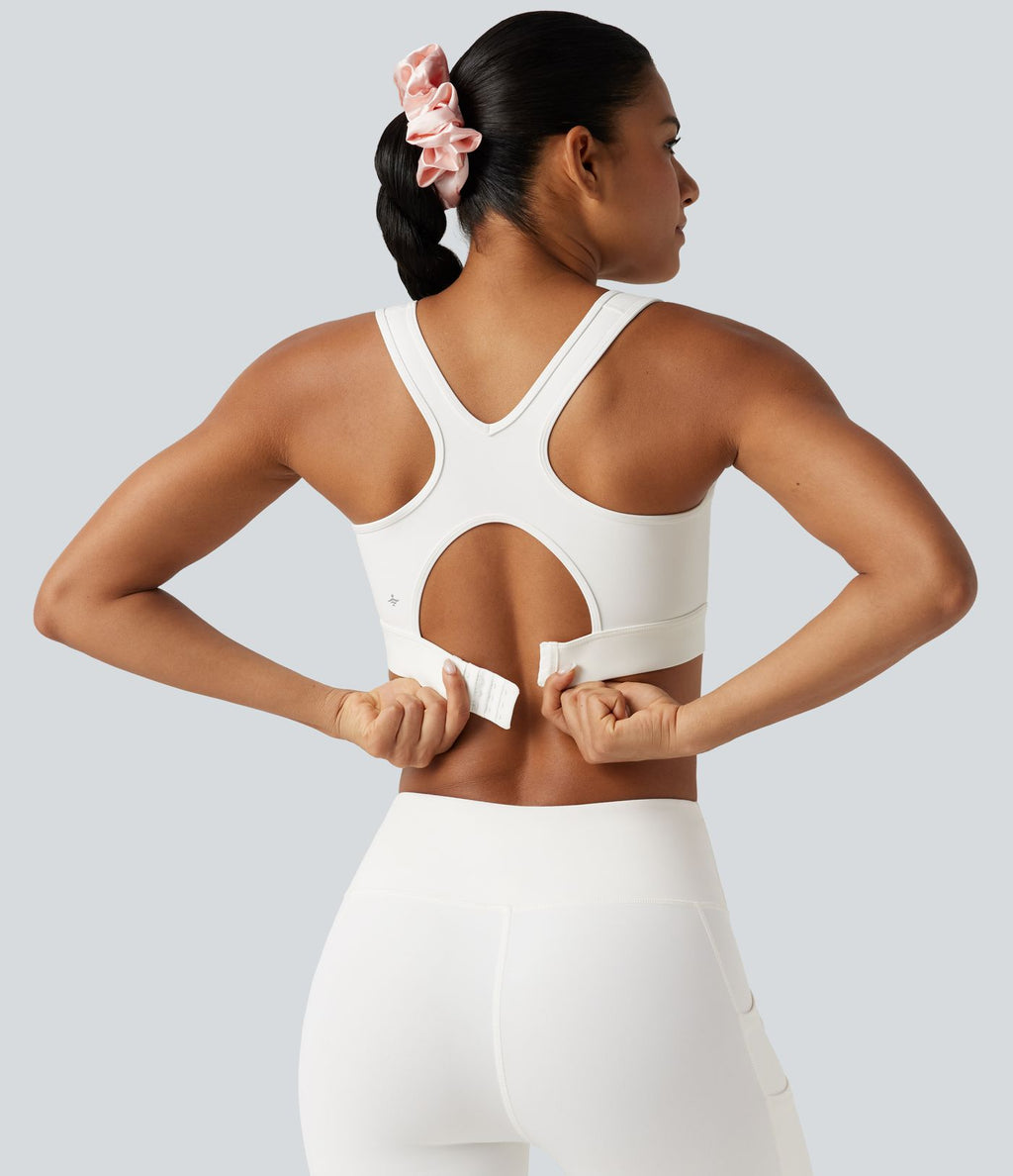 Brassière de sport d'entraînement maintien fort en mesh contrasté avec boucle ajustable et coussinets non amovibles