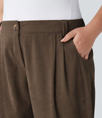 Pantalon Casual Grande Taille Velours Côtelé Taille Mi-haute Boutonnés Fermeture Éclair Poches Latérales