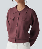 Pull décontracté à col chemise avec poches poitrine boutonnées
