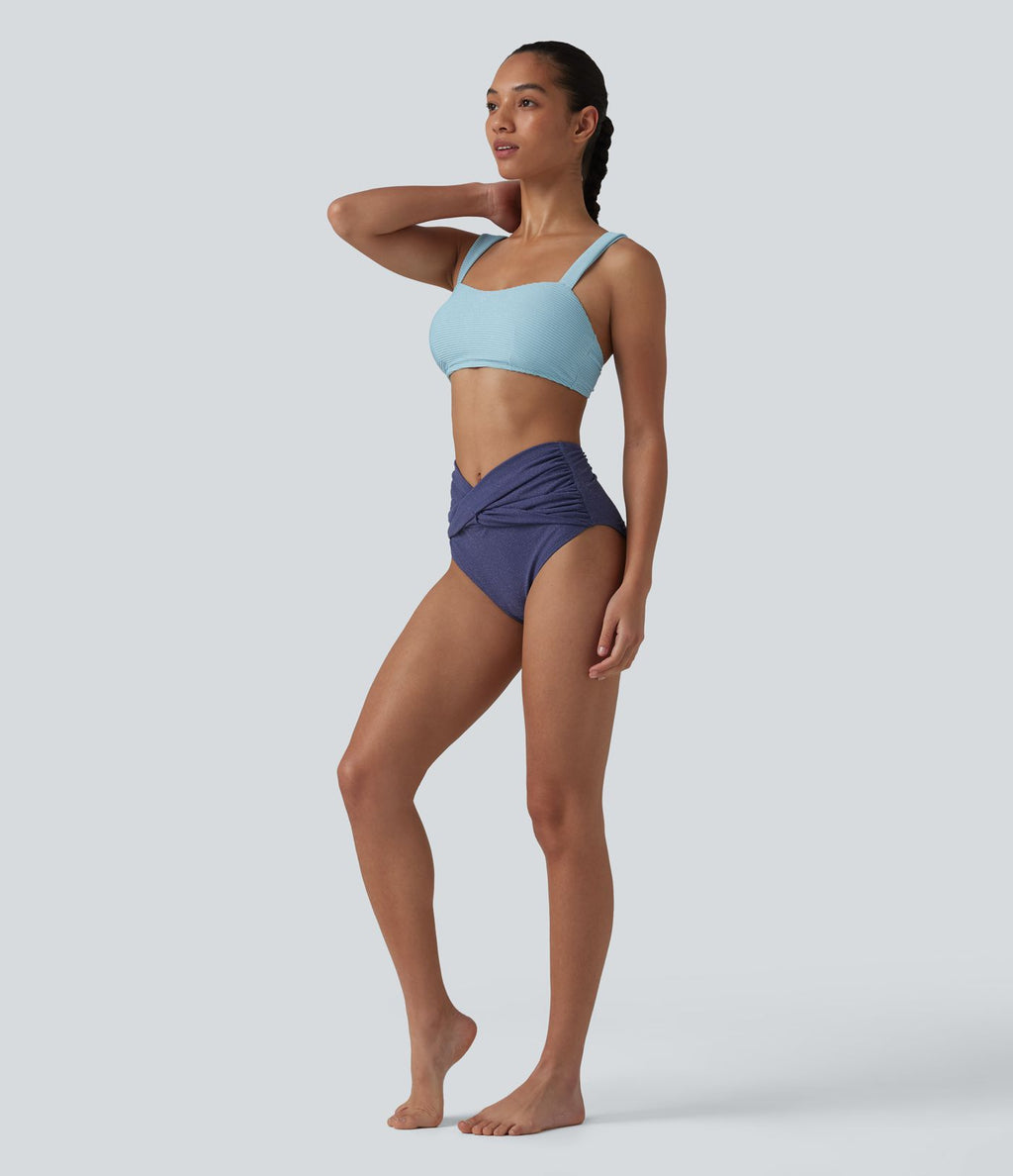 Bas de bikini métallisé taille haute ventre plat