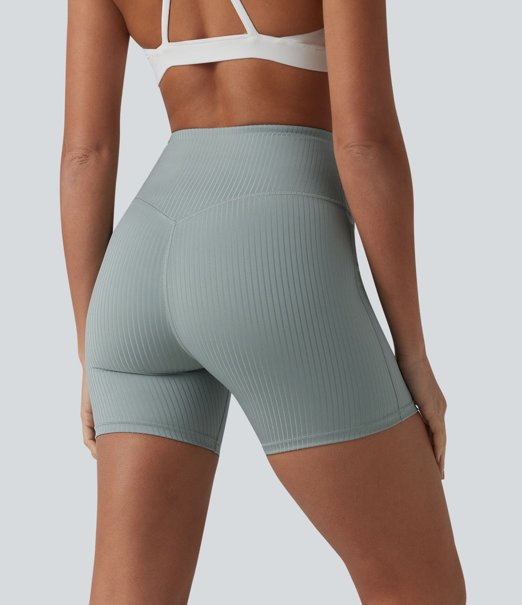 Short cycliste de yoga côtelé taille haute 12,5 cm avec poche